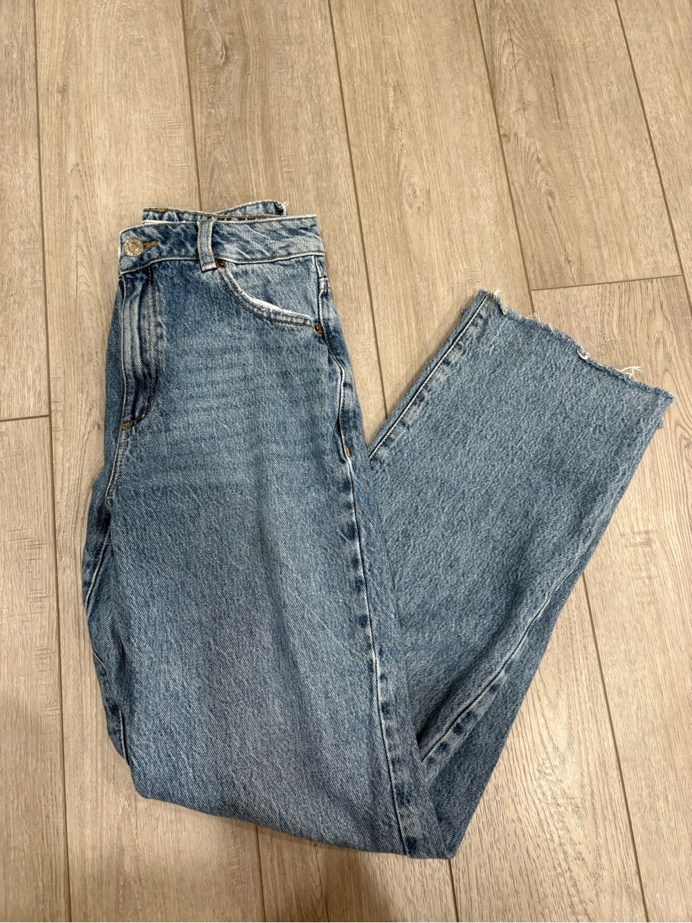 GARAGE Mid-Rise Straight Leg Blue Denim Jeans